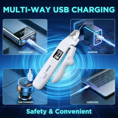 2-in-1 Dog & Cat Nail Clipper and Grinder with LED Light, Low-Noise Electric Pet Nail Trimmer, Safety Lock & Nail Catcher, USB-C Rechargeable, 3 Grinding Ports for Cats & Small to Medium Dogs