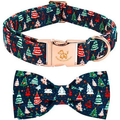 Elegant little tail Christmas Dog Collar, Christmas Tree Pet Collars Bow Red Metal Buckle Collar Puppy Girl Boy Holiday Cotton Soft Bowtie Adjustable Dog Collar for X-Small Dogs - color: Christmas Tree, size: X-Small (Pack of 1)