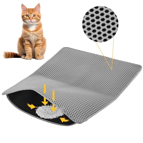 Cat Litter Mat 30x24 Inches, Honeycomb Double Layer Traps Litter & Waterproof Leatherette Bottom Prevents Urine Leaks, Durable & Easy Clean Pet Floor Protector for Cat Litter Box Area（Grey） - color: Gray(30x24 inch)