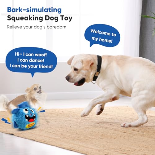 Petbobi Interactive Dog Toys Ball, USB Rechargeable Moving Dog Toy with Barking Sounds, Plush Monster Ball with Washable Cover, 4.9" Pet Toy for Small & Medium Dogs, Christmas & Birthday Gift - color: Blue