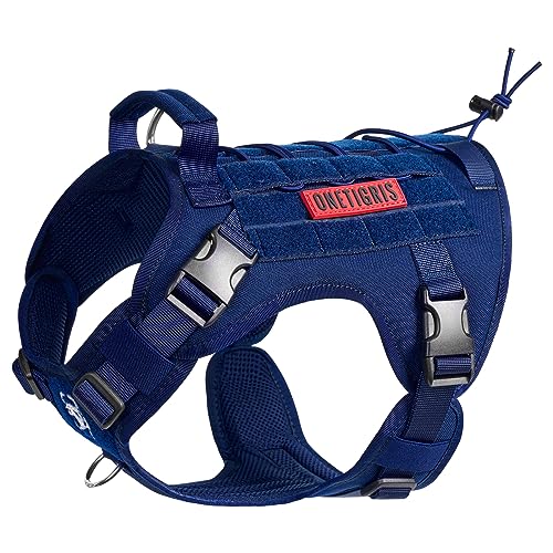 OneTigris Tactical Dog Harness Vest,No-Pull Service Dog Vest with Hook & Loop Panels,Adjustable Dog Vest Harness for Walking Hiking Training(Blue,XS) - color: Blue, size: XS