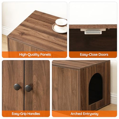 HOOBRO Cat Litter Box Enclosure, Hidden Litter Box Furniture with Side Entry, Litter Box Cabinet, Indoor Cat House, End Side Table, 31.5"L x 17.7"W x 16.3"H, for Living Room, Bathroom, Walnut WL40MW01 - color: Walnut