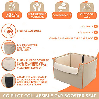 CO-PILOT Dog Car Seat, Foldable Dog Booster Seat for Small Dogs, Dog Car Harness