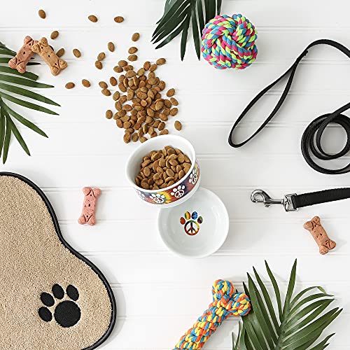 Bone Dry Ceramic Food Bowls, Non-Slip & Dishwasher Safe, Small Set, 4.25x2, Peace Paw, 2 Count - color: Peace Paw, size: Small Set, 4.25x2"