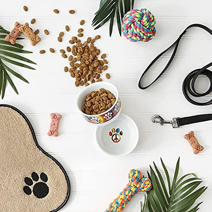 Bone Dry Ceramic Food Bowls, Non-Slip & Dishwasher Safe, Small Set, 4.25x2, Peace Paw, 2 Count - color: Peace Paw, size: Small Set, 4.25x2"