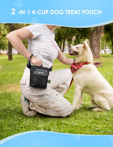 Gobeigo Dog Treat Pouch, Magnetic Closure & Sealable Silicone Bag Insert, 4-Cup Capacity – Belt Clip/Waist Belt/Crossbody Wear, Clicker Included – Great for Pet Training & Walking (Gray) - color: Gray