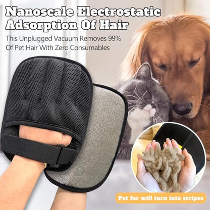 Upgraded Pet Hair Removal Glove for Cats & Dogs, Reusable Five-Finger Static Pet Glove with Adjustable Strap, Pet Hair Remover Tool On Clothes, Furniture, Laundry and Car Interior