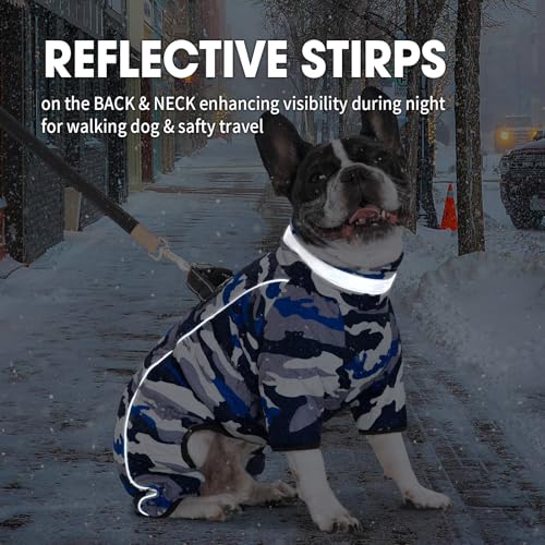Four Legged Dog Winter Coat for Small Dogs, Warm Puppy Onesie Clothes Christmas, Reflective Turtleneck Dog Jacket with Buckles & D-Rings, Puffer Cold Weather Coat Zipper - color: Blue Camo, size: XXX-Large