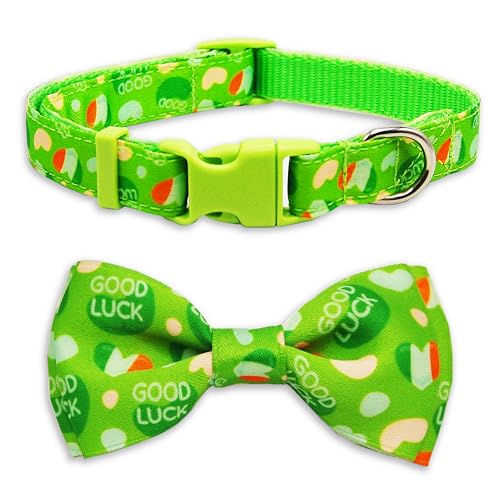 St. Patrick’s Day Dog Collar with Bow, 2026 Quick Release Nylon Adjustable Pet Collar, Green Lucky Holiday Dog Collar - color: St. Patrick Day, size: Small-(11"-17") Neck * 5/8" Wide