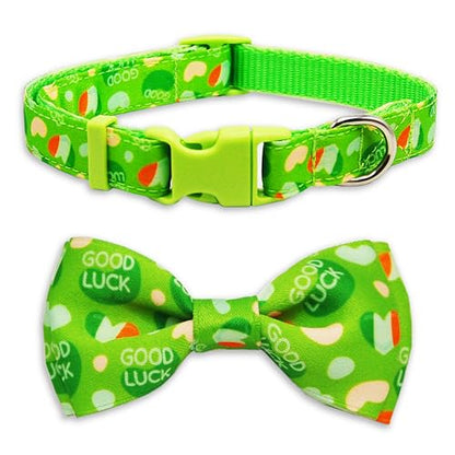 St. Patrick’s Day Dog Collar with Bow, 2026 Quick Release Nylon Adjustable Pet Collar, Green Lucky Holiday Dog Collar - color: St. Patrick Day, size: Small-(11"-17") Neck * 5/8" Wide