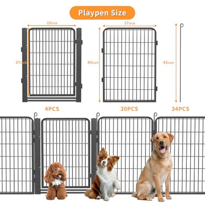 Low Threshold Dog Playpens Fence Indoor, 40 inch 34 Panels Heavy Duty Metal Outdoor Pet Playpen for Large/Medium/Small Dogs, Tall Dog Play Exercise Pens Outside - color: 34Panels-40 Inch