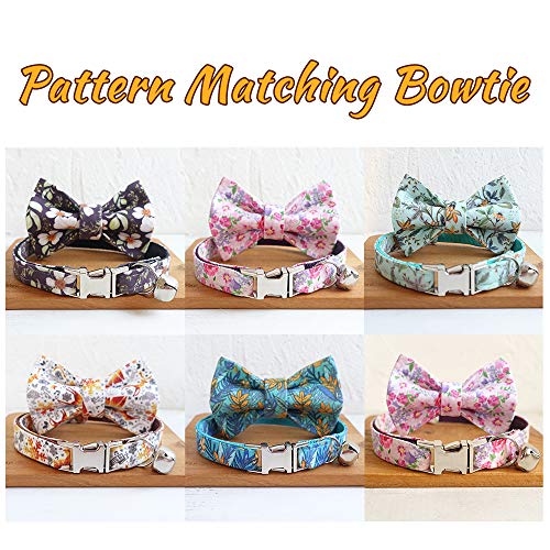 Personalized Cat Collar with Name Plate,Adjustable Tough Nylon Cat ID Collars with Bell,Customize Engraved Pet Name and Phone Number (Flower Style)