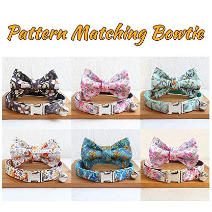 Personalized Cat Collar with Name Plate,Adjustable Tough Nylon Cat ID Collars with Bell,Customize Engraved Pet Name and Phone Number (Flower Style)