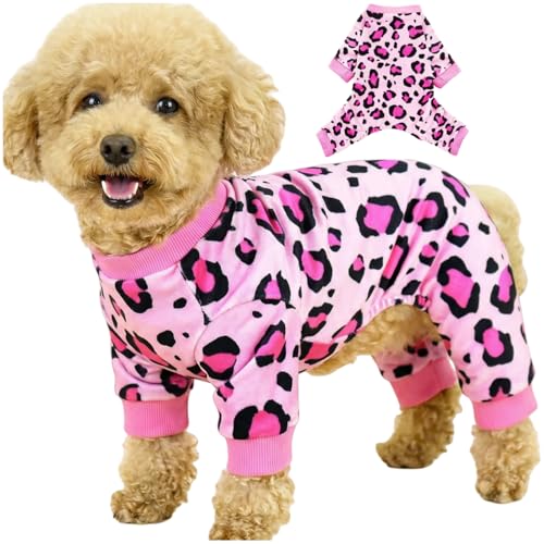 Vet-Approved Calming Dog Onesie & Pajamas for Puppy Small Dogs, Ultra-Premium Cute Hypoallergenic Polyester & Organic Cotton, Allergy Protection & Soothing Comfort, Size XS (2.5-4lbs) - color: Pink Leopard, size: XS-(2.5-4lb) Chest: 11.8"