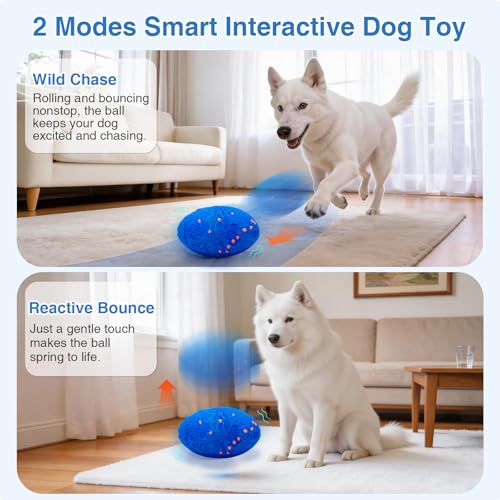 Interactive Dog Toy Balls, Pet Ball Toys Automatic Moving Bouncing and Rotating, Solid E-TPU Material, IPX7 Waterproof Active Rolling Balls for Small, Medium and Large Dogs(Vbleu) - color: Blue, size: Oval