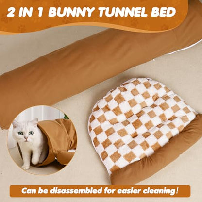 Spardar Bunny Tunnel Bed, 2-in-1 Collapsible Tunnel Tubes Toys, Washable, with Removable Mat Hideout, Interactive Toys for Rabbits Chinchilla Hedgehog Guinea Pigs Kitty, Khaki - color: Khaki