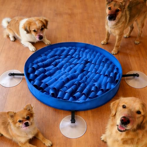 Snuffle Mat for Dogs Large Breed - 20 Inch Round Dog Sniffing Mat with 3 Suction Cups & Non-Slip Base, Slow Feeder Puzzle Toy for Mental Stimulation, Anxiety Relief, Durable Machine Washable (Navy) - color: Navy