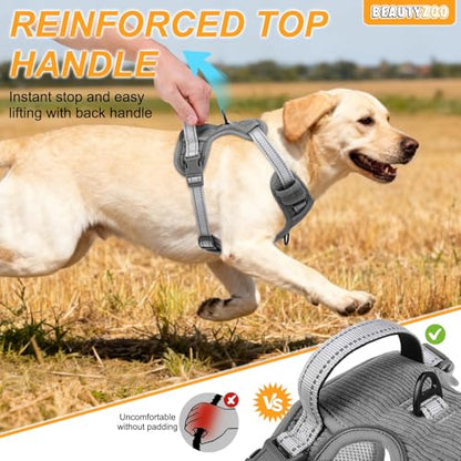 BEAUTYZOO No Pull Dog Harness Large, Adjustable Dog Harness and Leash Set -Easy Wearing with 3 Buckles/Control Handle,No Choke Soft Padded Reflective Pet Vest for Training Walking Hiking,Grey L - color: Solid Grey, size: L: chest 22"-33"