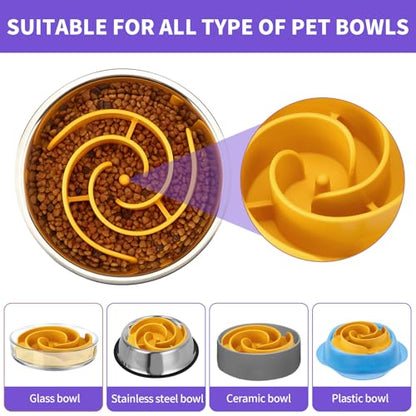 Slow Feeder Dog Bowls Insert, Animire Soft Silicone Slow Eating Dog Food Bowl for Small, Medium and Large Dogs, Compatible with Regular and Elevated Bowls - color: Yellow, size: M