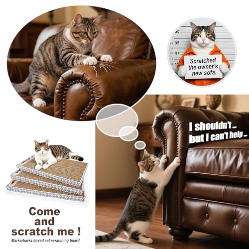 Cat Scratching Board 3 Pack – Reversible Cardboard Scratcher for Indoor Cats, Wide Boxed Scratch Pads with Bell Ball, Durable Corrugated scratchers as Furniture Protector