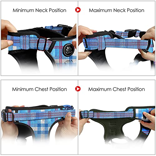 No Pull Dog Harness with Leash, Reflective No Choke Pet Vest Harness,Adjustable Soft Padded Dog Harness with Easy Control Handle for Small Dogs(Checkered Blue,Small) - color: Checkered Blue, size: 【S】neck 11-15" chest 15-21"