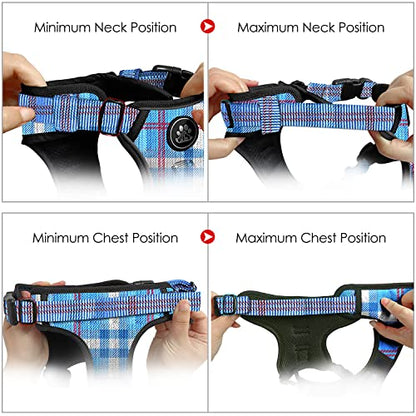 No Pull Dog Harness with Leash, Reflective No Choke Pet Vest Harness,Adjustable Soft Padded Dog Harness with Easy Control Handle for Small Dogs(Checkered Blue,Small) - color: Checkered Blue, size: 【S】neck 11-15" chest 15-21"