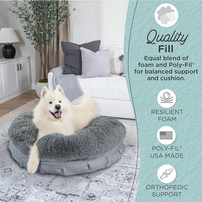 Best Friends by Sheri Ultra Calming Pouf Bed, Orthopedic Round Dog Bed for Joint Support, Faux Fur, Washable Cover, Tan, Large, 36"x36" - color: Gray, style: Large
