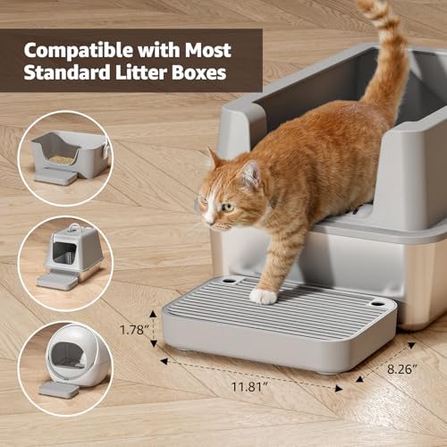 Litter Box Step, Litter Box Ramp/Catcher with Filter Function, Anti-Tracking & Easy to Clean,Non-Slip,Ideal for Small & Elderly Cats,Grey