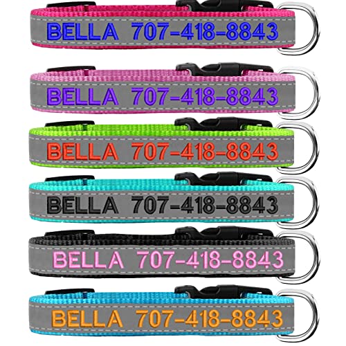 Reflective Personalized Dog Collar - Custom Embroidered Dog Collars with Pet Name and Phone Number for Boy and Girl Dogs, 4 Adjustable Sizes, XSmall,Small, Medium and Large - color: Nylon