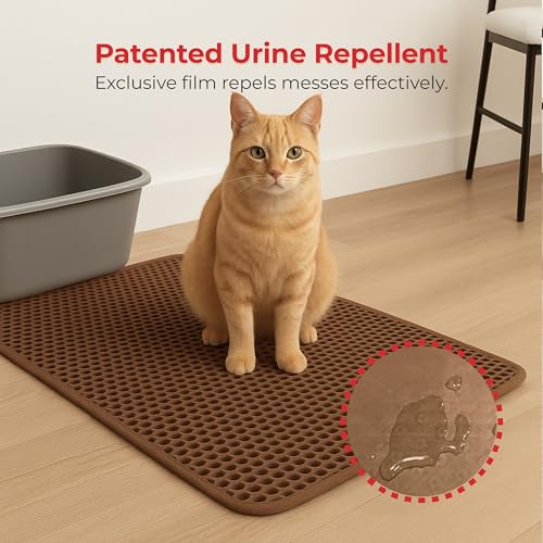 Small Cat Litter Trapper by iPrimio - Litter Mat, EZ Clean Cat Mat, Litter Box Mat Water Proof Layer and Puppy Pad Option. Patented (23"x21" Brown) - style: 23x21 - Brown