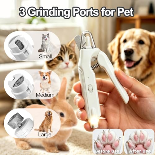 2-in-1 Dog Nail Grinder & Dog Nail Clippers Trimmers for Large Medium Small Dogs Cats Pets Claw Trimmer with LED Lights (White) - color: White
