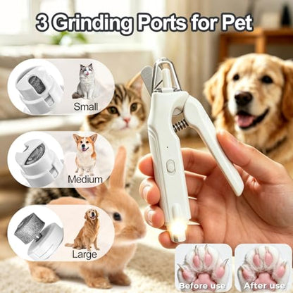 2-in-1 Dog Nail Grinder & Dog Nail Clippers Trimmers for Large Medium Small Dogs Cats Pets Claw Trimmer with LED Lights (White) - color: White