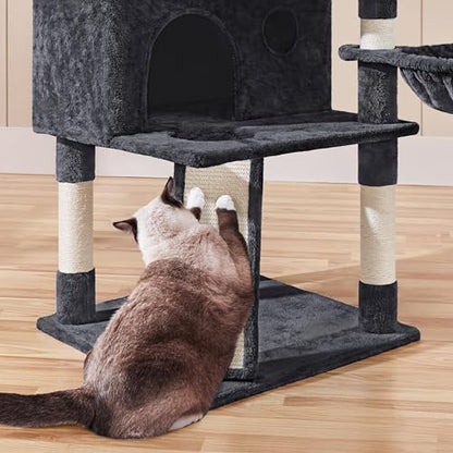 Yaheetech 76.5in Multi-Level Large Cat Tree, Big Cat Tower with 3 Condos, Cozy Plush Perches, 9 Sisal Scratching Posts and Ladder, Activity Center for Large Kitties, Black - color: Black