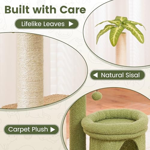 Cat Tree Tower with Scratching Post, Indoor 36in Medium Kitty Climbing Frame with Perch, Cave, Ball Toys, Multi Functional Kitten Climber and Scratcher, Stable Stand and Space Saving Design