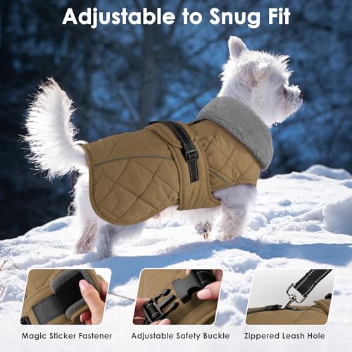 Dog Coat, Waterproof Dog Winter Jacket with Adjustable Buckle, Reflective Turtleneck Pet Snow Vest Warm Fleece Sweater for Small Medium Large Dogs - Khaki, 2XL - color: Khaki, size: XX-Large
