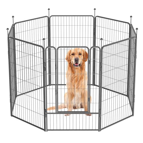 Dog Playpen,24/32/40 Inch Height in Heavy Duty,Folding Indoor Outdoor Dog Exercise Fence, Portable Pet Playpen with Door for Large Medium Dogs - Silver Gray (8 Panels, 45 inch) - style: 45 Inch