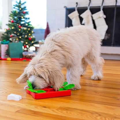 Outward Hound by Nina Ottosson Holiday Dog Brick Treat Puzzle Dog Toy, Level 2 Intermediate, Red, Small - color: Holiday Dog Brick (Red, White, Green)
