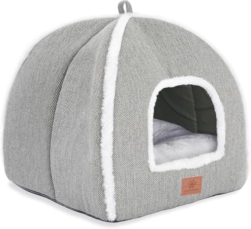 Cat Bed for Indoor Cats - Cat Cave Bed Cat House Cat Tent with Removable Washable Cushioned Pillow, Soft and Self Warming Kitten beds,Cat Beds & Furniture （Large Grey） - color: Grey-2, size: L(17.5 x 17.5 x 17.5 Inch)