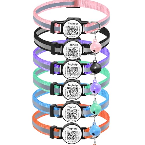 6 Pack QR Code Cat Collar - Breakaway Reflective Collars with Bell & Online ID Profile, Double Protection Set for Multiple Cats, Mixed Colors - color: Reflective Strip - 6 Pack