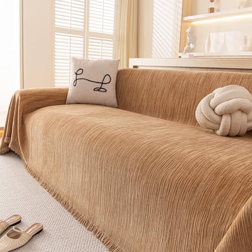 Couch Covers Sofa Cover for 3 Cushion Washable, Loveseat Slipcovers for Dogs, Pet L Shape Sectional Sofa Protector, Boho Couch Cover Blanket, Vertical Slub Chenille, Yellow, 71"x134" - color: Yellow, size: 71" ×134