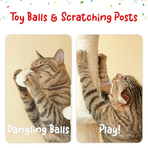 Cat Tree, Floor to Ceiling Cat Tower Adjustable Height [92.9-102.4 in=235-258cm], 7 Tiers Cat Climbing Play House with Scratching Post, Cozy Condo & Hammocks for Indoor Cats, Beige - color: Beige