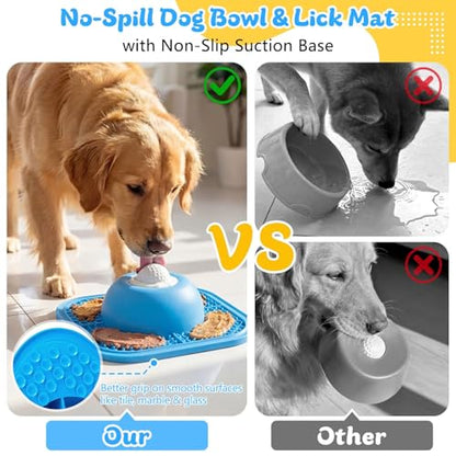 Slow Feeder Dog Bowls & Lick Mat for Liquid and Thick Treat, Anti-Slip Dog Lick Bowl with Interactive Rolling Ball, 5/6 Cup Pup Licking Toy for Large Medium Small Dogs and Cats Blue - color: Blue