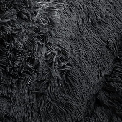 Arlee Donut Round Pet Dog Bed - Memory Foam - Calming Reduce Anxiety - Shaggy Vegan Fur - Assembled USA, Black - color: Black, size: Medium