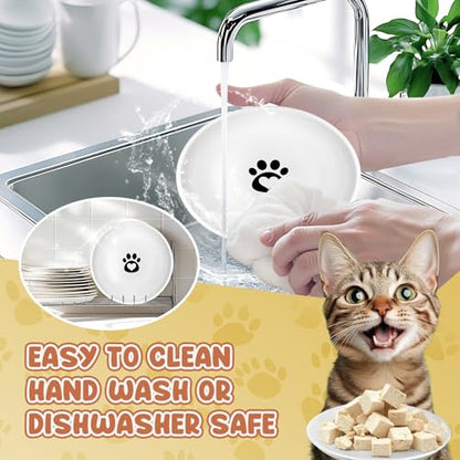 Andaliz 5.7 inch Ceramic Cat Food Bowl Set (6-Piece) - Shallow Dishes for Wet Food & Water, Whisker Fatigue Cat Plates, Kitten Saucers for Indoor Cats