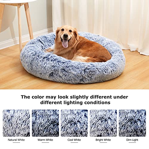 Bedfolks Calming Donut Dog Bed, 23 Inches Round Fluffy Dog Beds for Small Dogs, Machine Washable Anti-Anxiety Plush Puppy Bed（Navy Blue, Small） - color: Navy Blue, size: 23.0"L x 23.0"W x 7.0"Th