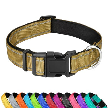 Reflective Dog Collar, Adjustable Soft Neoprene Padded Nylon Pet Collars with Buckle for Puppy and Small Dogs, Cats, Khaki,XS - color: Khaki, size: X-Small