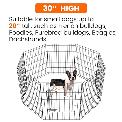 Yaheetech 30" High 8 Panel Foldable Metal Dog Exercise Pen Pet Playpen Dog Fence Outdoor & Indoor Use for Small Animals with Door Black - size: 30"