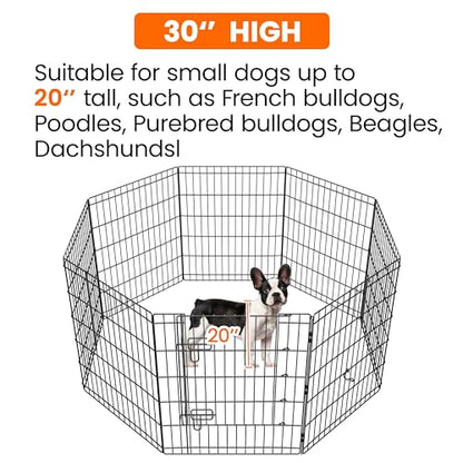 Yaheetech 30" High 8 Panel Foldable Metal Dog Exercise Pen Pet Playpen Dog Fence Outdoor & Indoor Use for Small Animals with Door Black - size: 30"