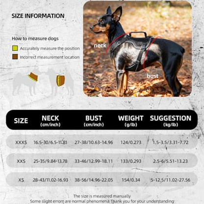 Tactical Dog Harness and Leash Set for Small Dogs - Military Puppy Vest Harness with Patches Vertical Handle Reflective Pet Harness for Walking Hiking Outdoor Training (Black, XXXS) - size: Xxxs