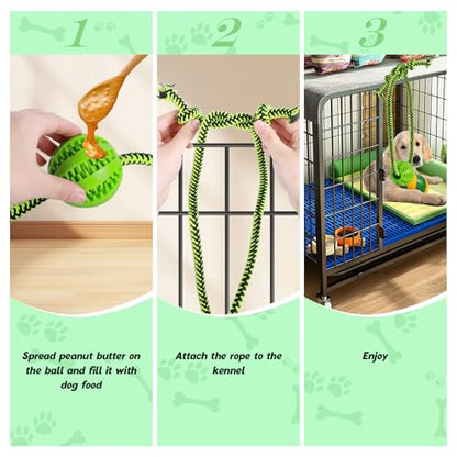 Engaging Chew Toys for Dogs - Puppy Crate Training Aids, Puzzle Treat Dispenser with Rope Ball for Reducing Stress and Anxiety, Compatible with Peanut Butter Treats (Green) - color: Green